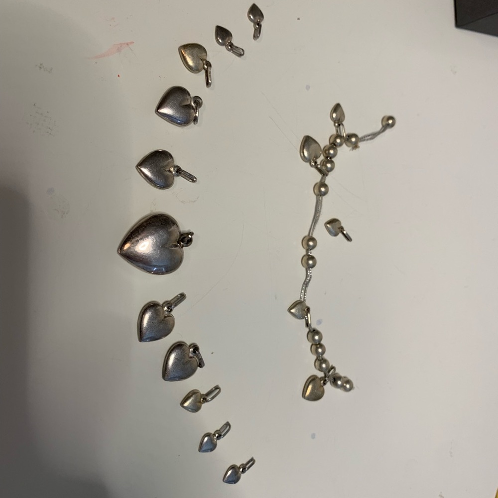 16 Sterling Heart Charms in graduated sizes 925